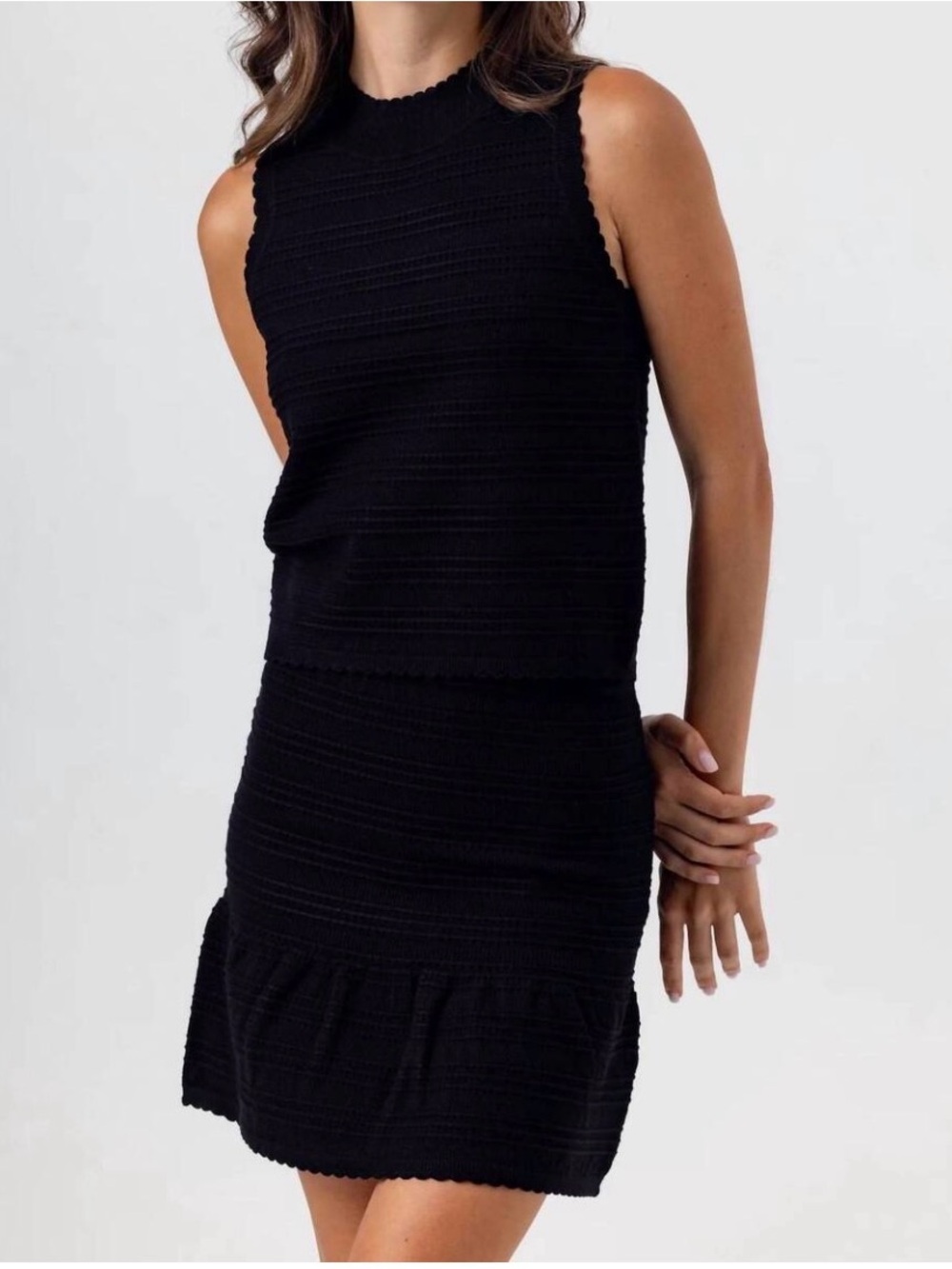 sundays Black Knit Sleeveless Skirt Set